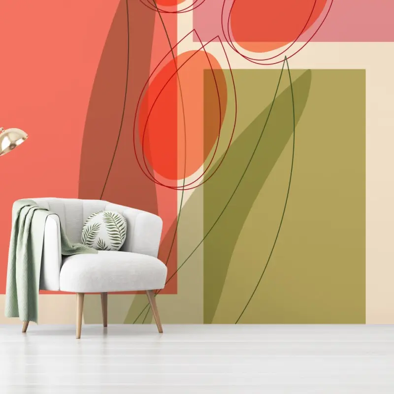 Wall mural abstract tulip composition in pastel tones