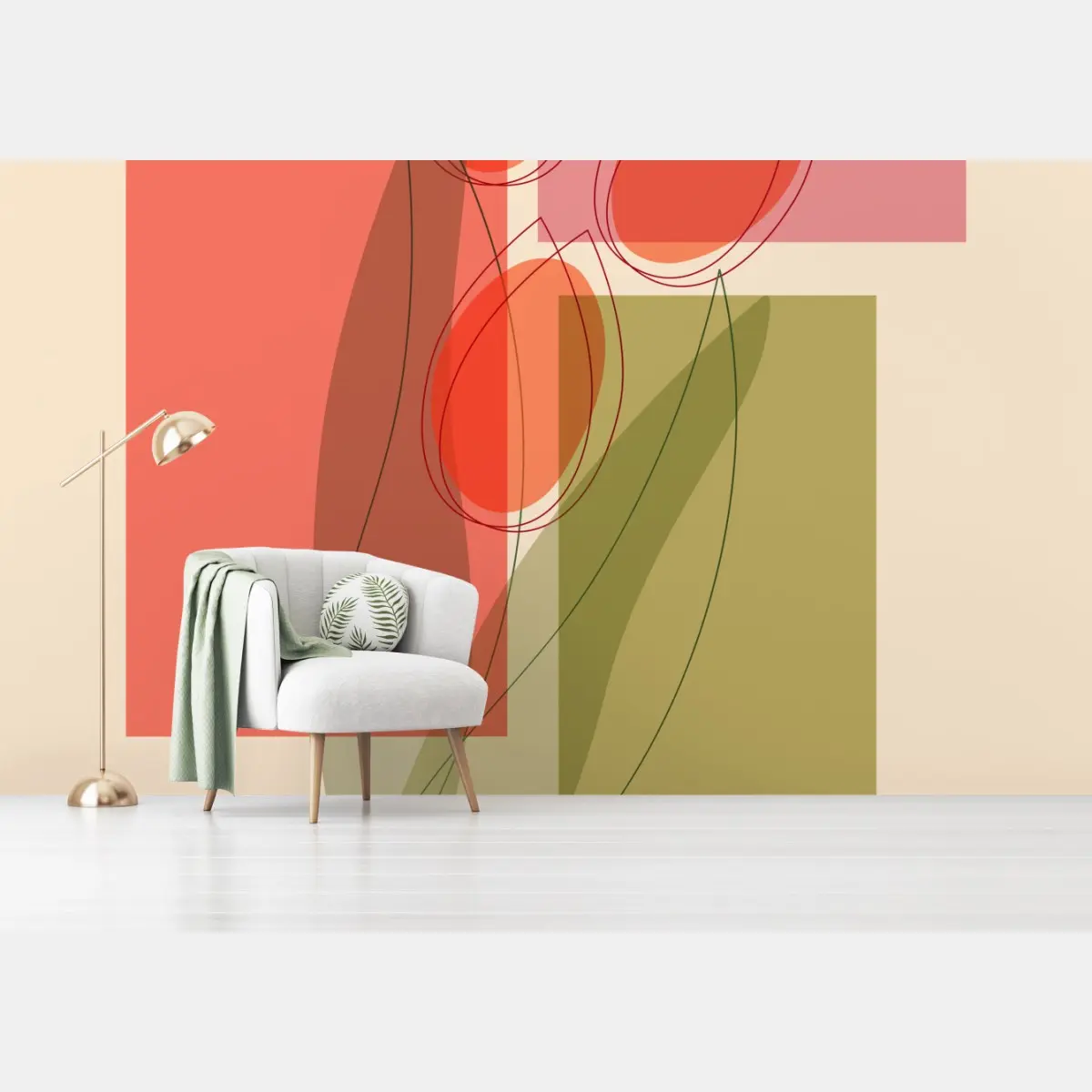 Wall mural abstract tulip composition in pastel tones • Wallissimo®