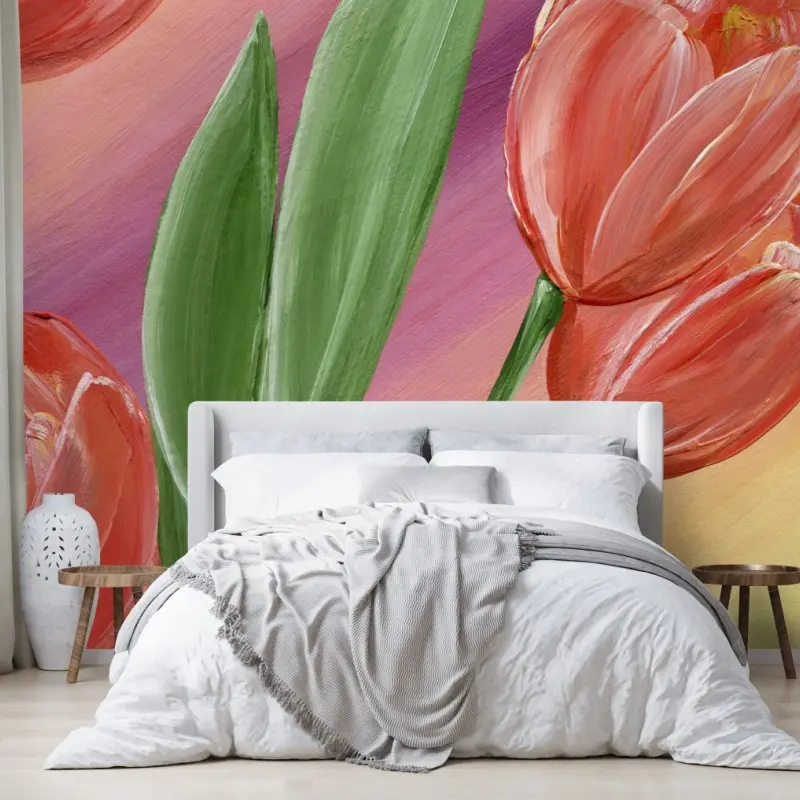 Wall mural soft pastel tulip bouquet