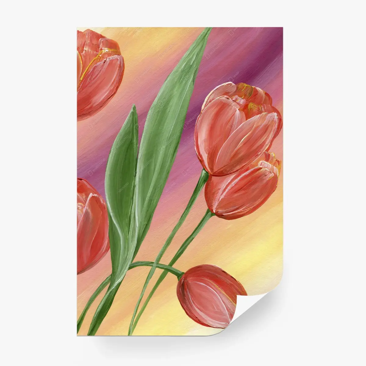 Wall mural soft pastel tulip bouquet • Wallissimo®