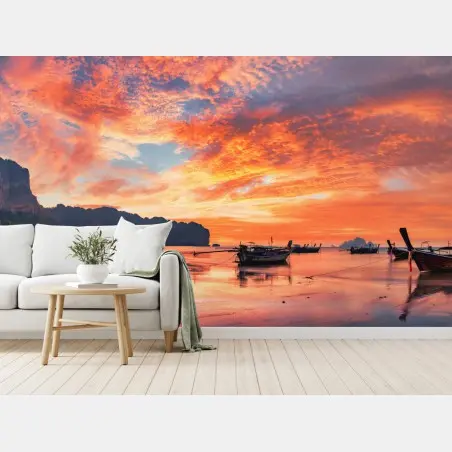 Wall mural sunset over Ao Nang beach • Wallissimo®