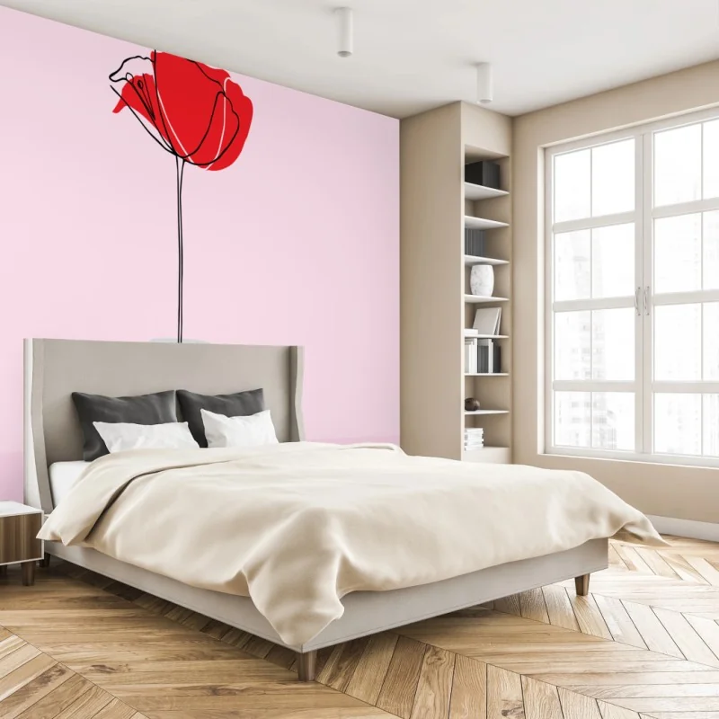 Wall mural red poppy on pink background