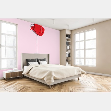 Wall mural red poppy on pink background • Wallissimo®