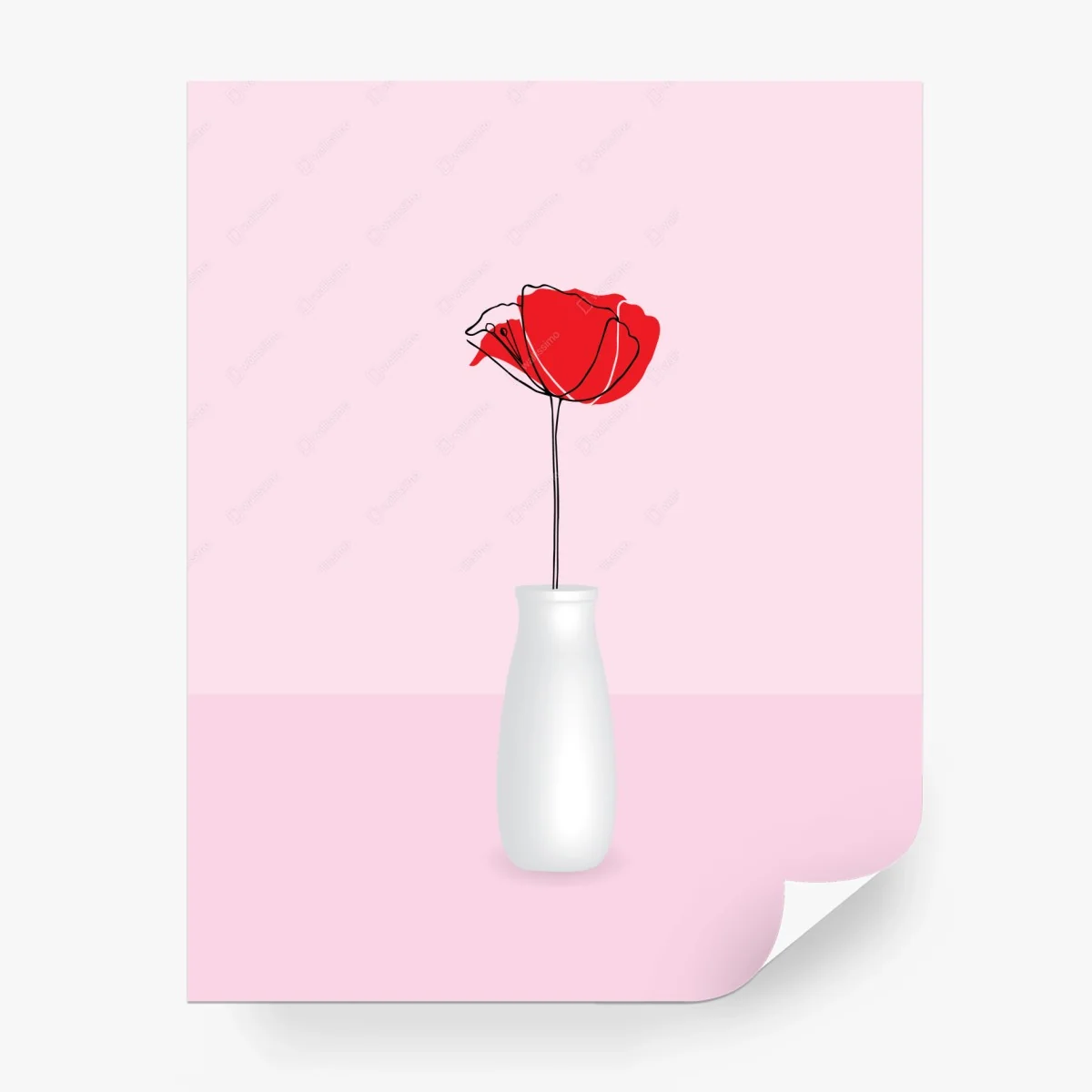 Wall mural red poppy on pink background • Wallissimo® Wall mural red poppy on pink background • Wallissimo®
