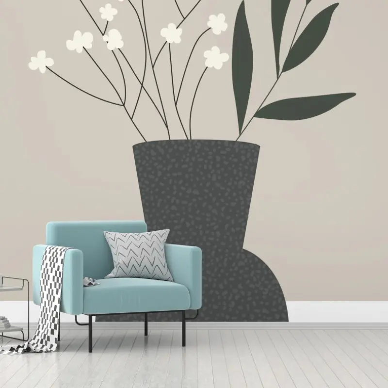 Wall mural minimalist vase with delicate flowers