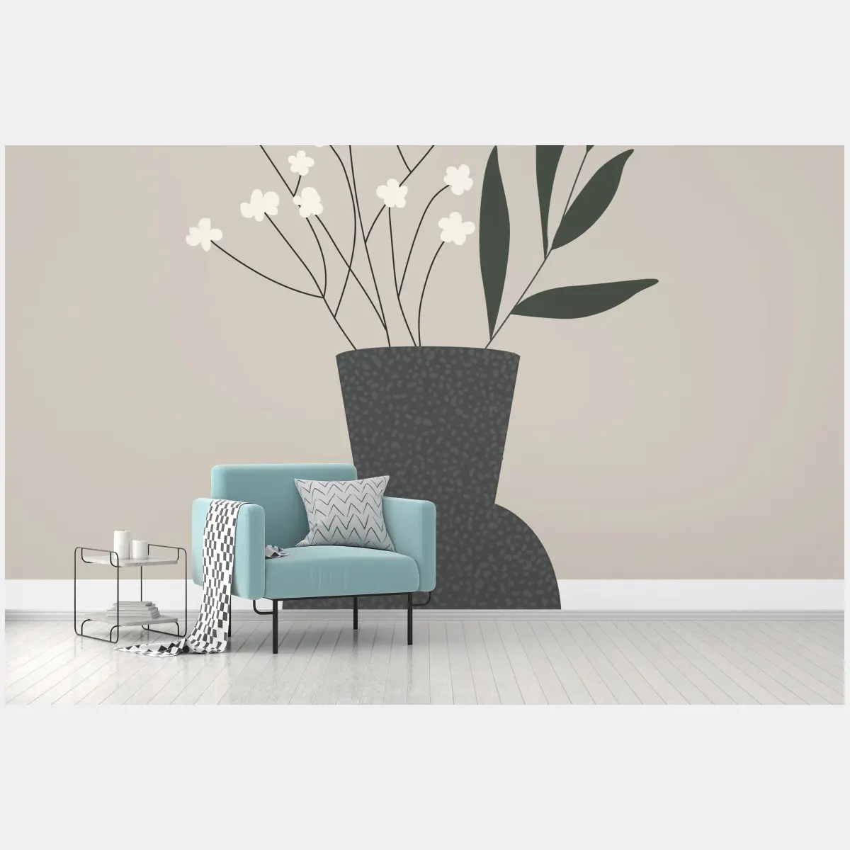 Wall mural minimalist vase with delicate flowers • Wallissimo®
