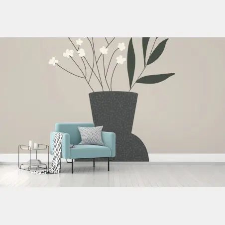 Wall mural minimalist vase with delicate flowers • Wallissimo®