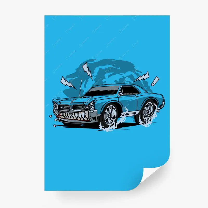 Wall mural blue muscle car pop art