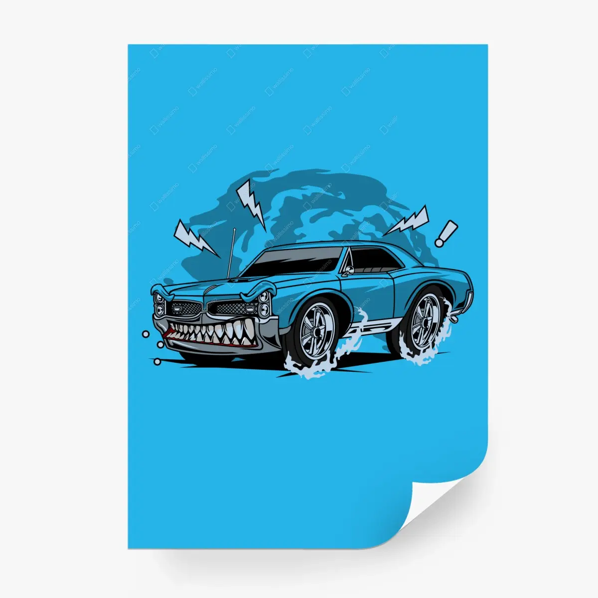 Wall mural blue muscle car pop art • Wallissimo®