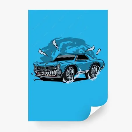 Wall mural blue muscle car pop art • Wallissimo®