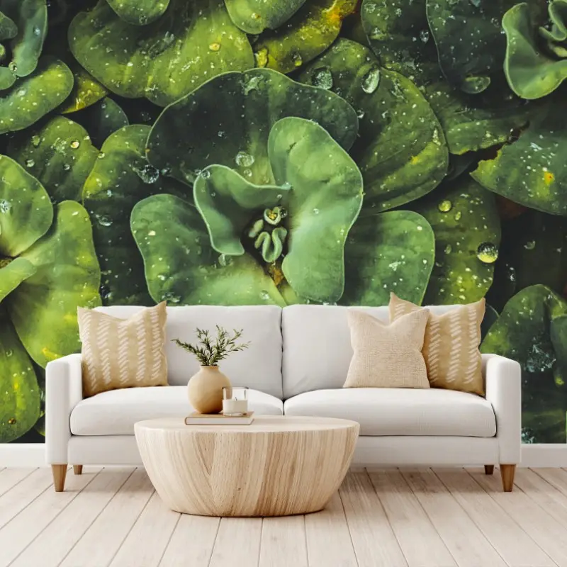 Wall mural lush green water plants close-up
