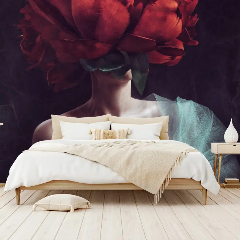 Wall mural woman with peony head