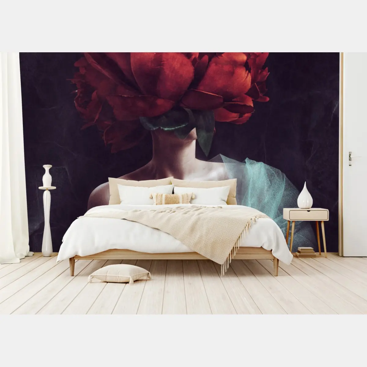 Wall mural woman with peony head • Wallissimo®