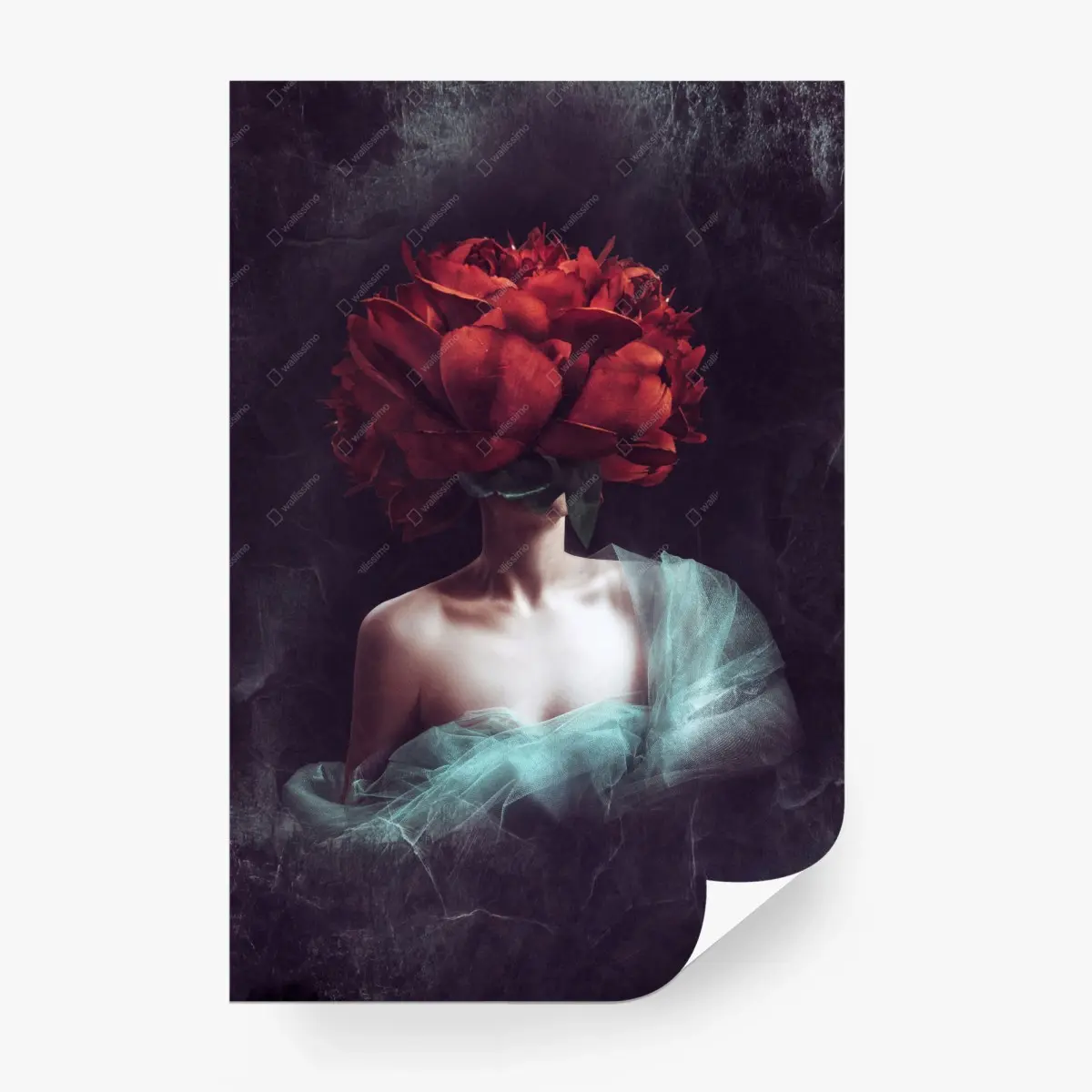 Wall mural woman with peony head • Wallissimo®