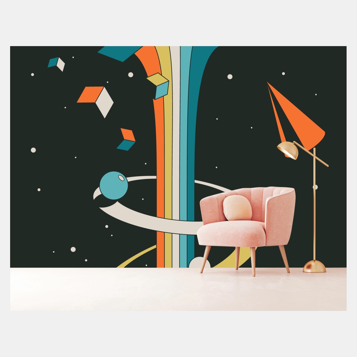 Wall mural retro geometric cosmic flow • Wallissimo®