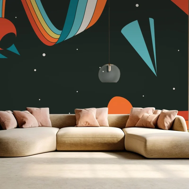 Wall mural retro geometric space scene