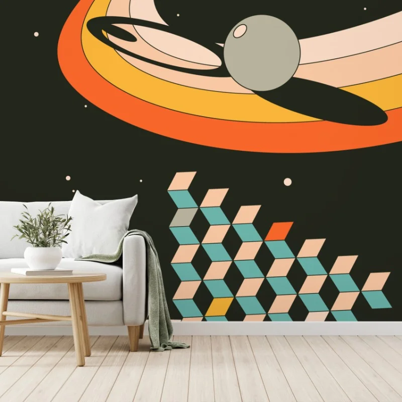 Wall mural retro geometric space composition • Wallissimo®