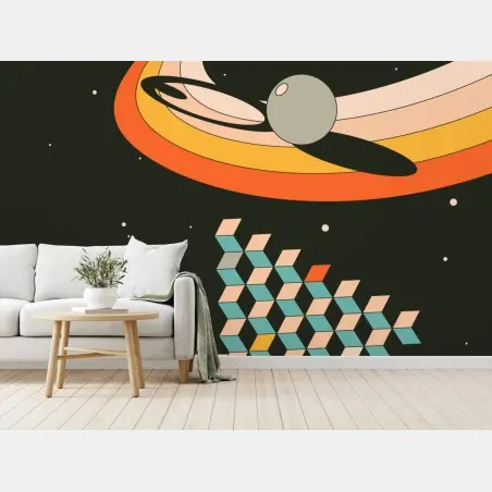 Wall mural retro geometric space composition • Wallissimo®