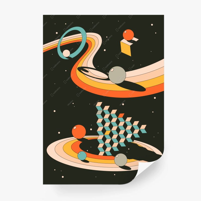 Wall mural retro geometric space composition