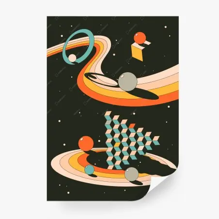 Wall mural retro geometric space composition • Wallissimo®