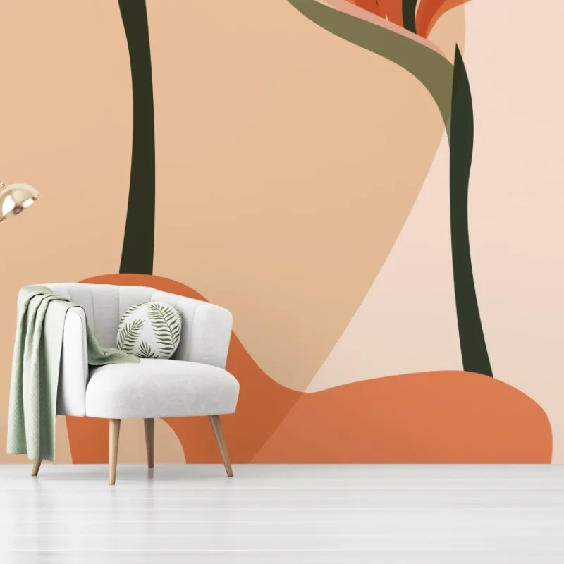 Wall mural minimal terracotta botanical artwork