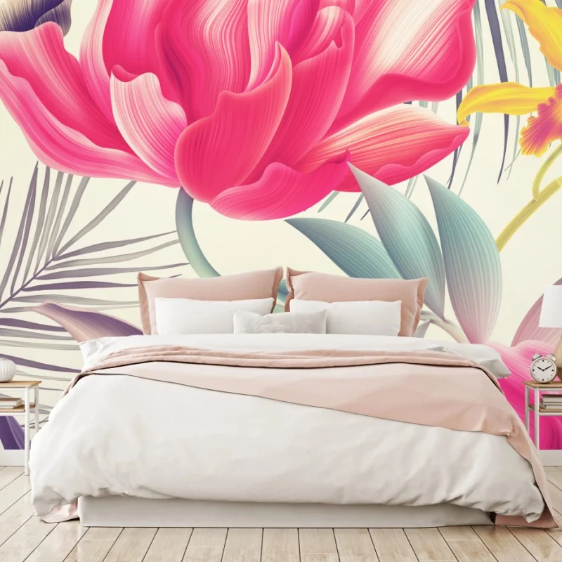 Wall mural pastel tropical blossoms