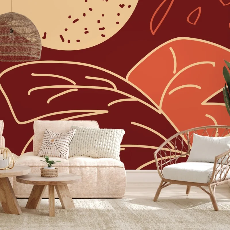 Wall mural warm abstract botanical leaves
