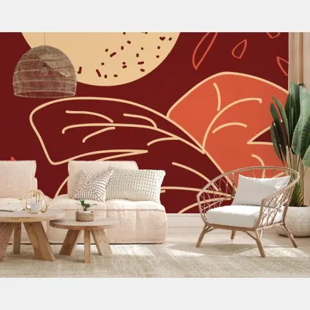 Wall mural warm abstract botanical leaves • Wallissimo®