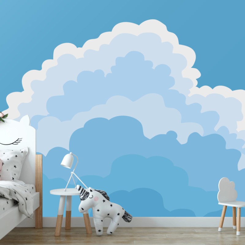 Wall mural blue cloudscape with airplane