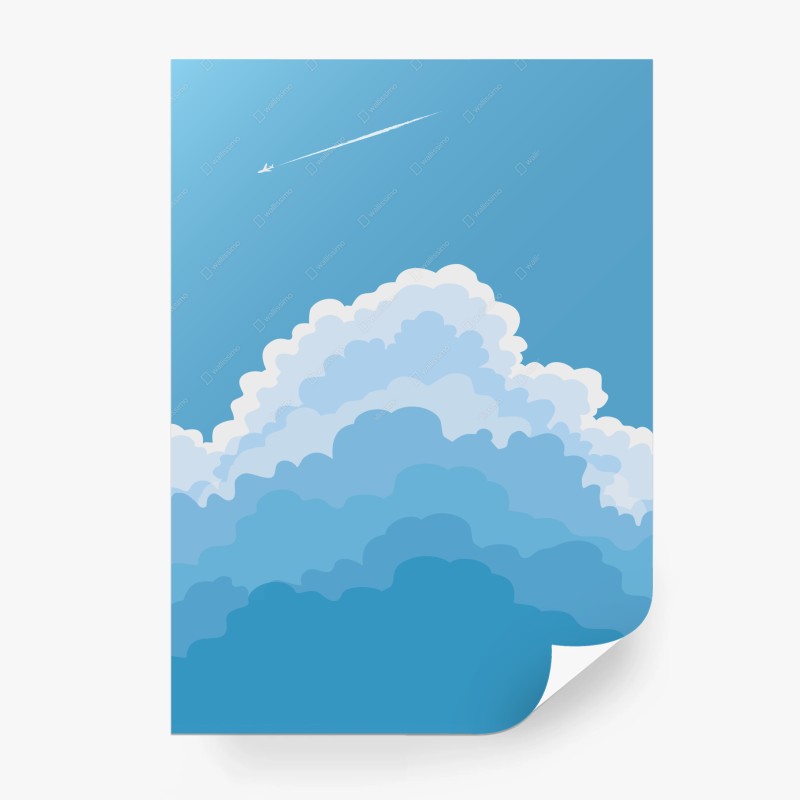 Wall mural blue cloudscape with airplane