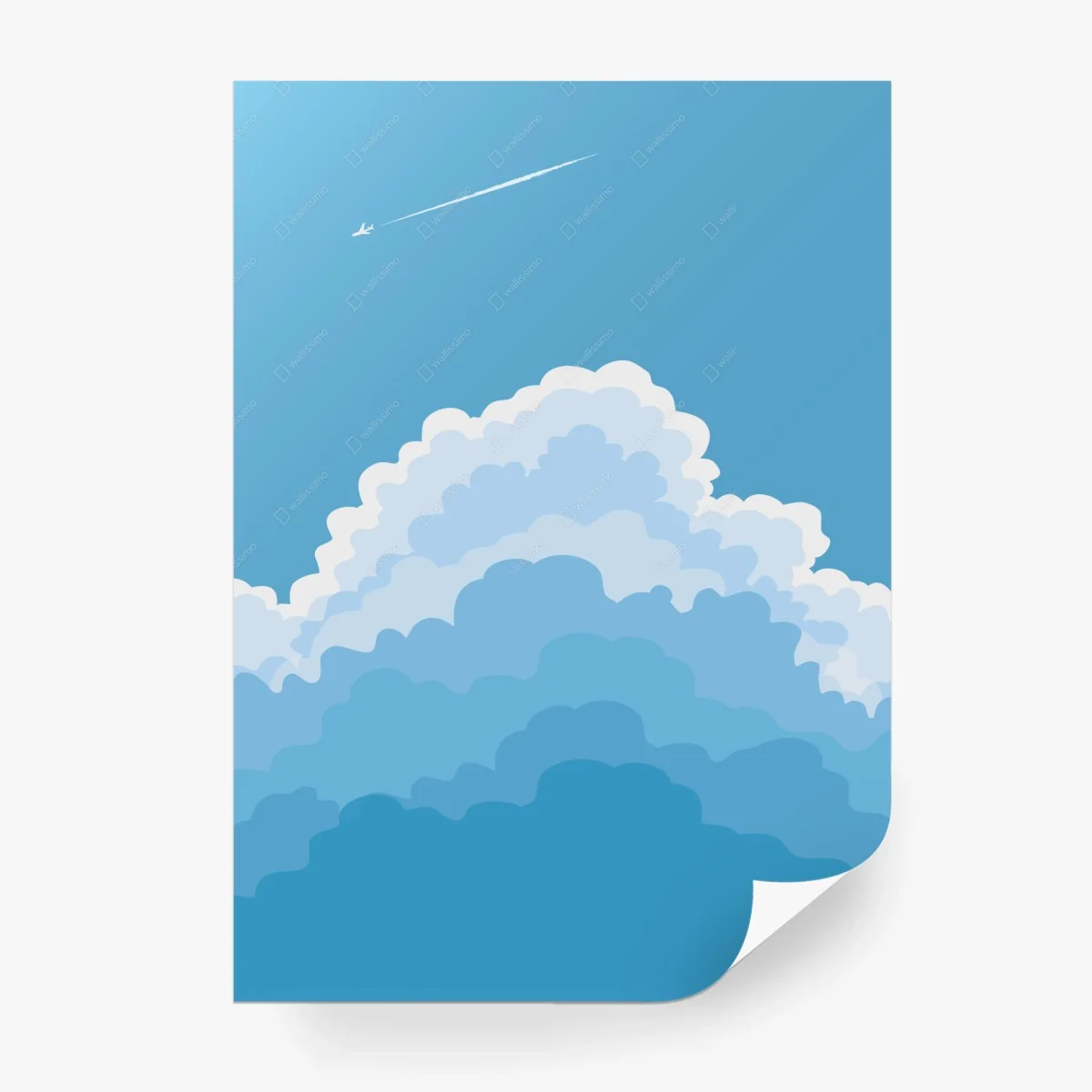 Wall mural blue cloudscape with airplane • Wallissimo®