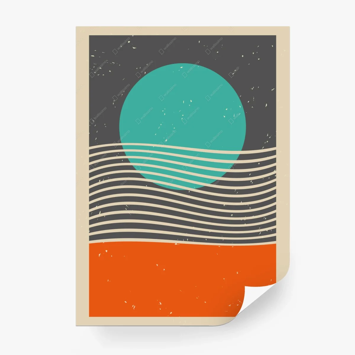 Wall mural turquoise sun over retro waves • Wallissimo® Wall mural turquoise sun over retro waves • Wallissimo®