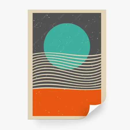 Wall mural turquoise sun over retro waves • Wallissimo®