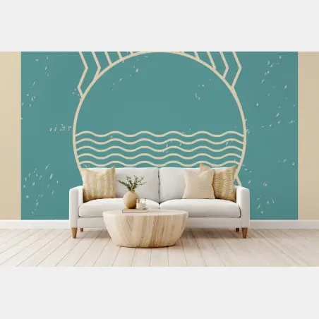 Wall mural turquoise geometric sun and waves • Wallissimo®