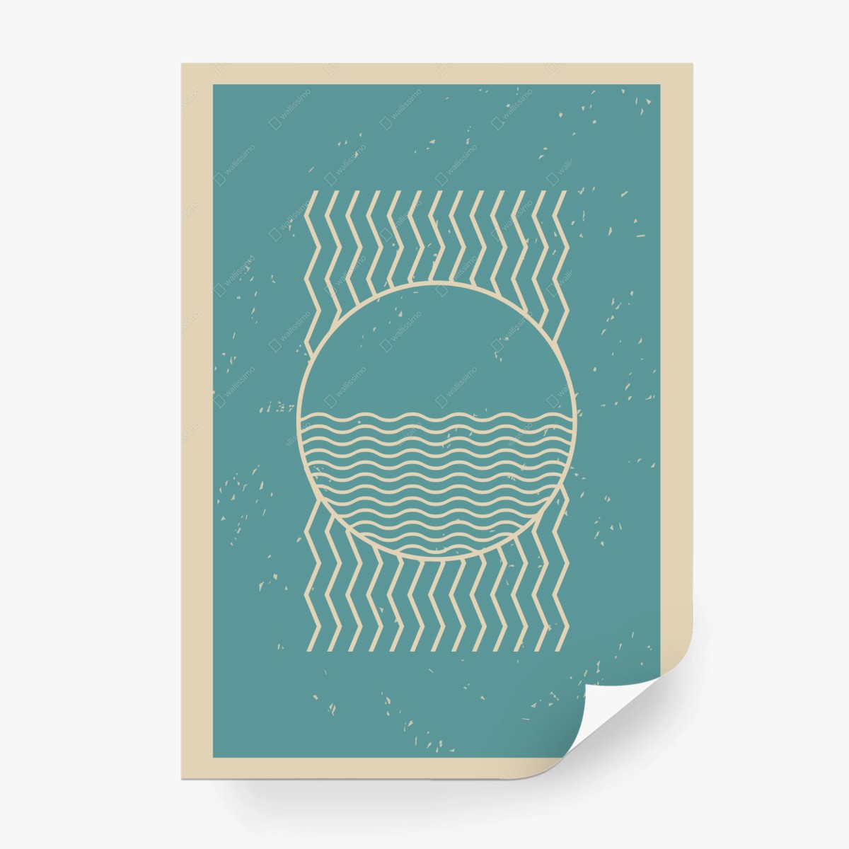 Wall mural turquoise geometric sun and waves • Wallissimo®