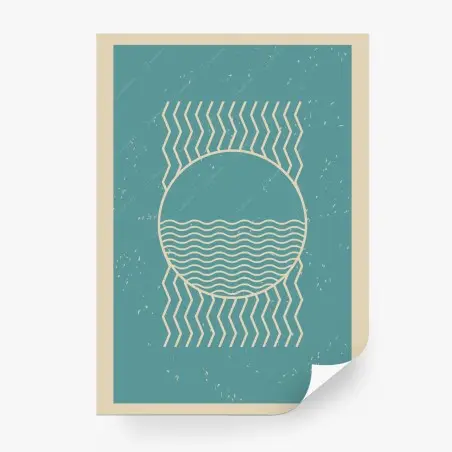 Wall mural turquoise geometric sun and waves • Wallissimo®