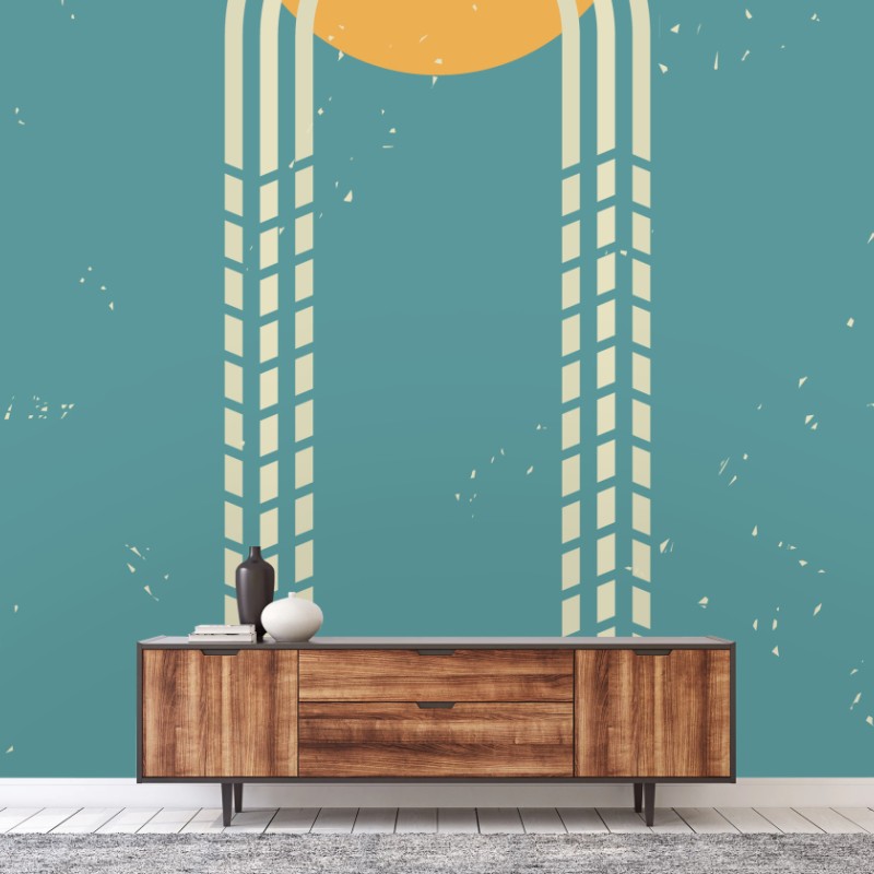 Wall mural retro geometric sun composition