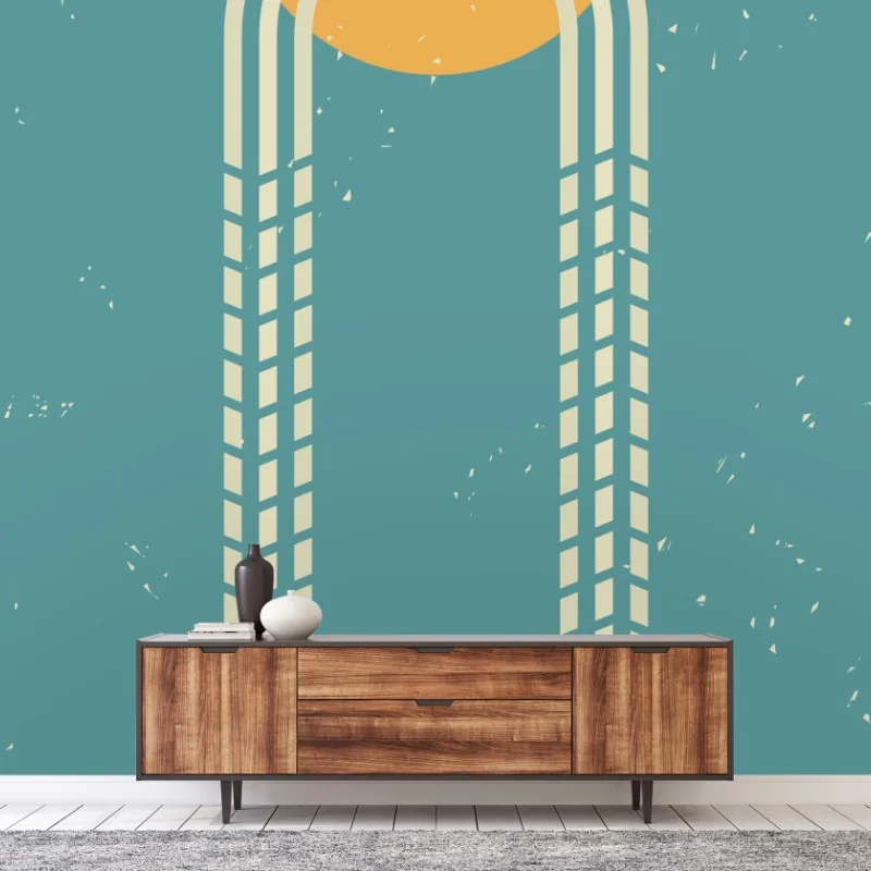 Wall mural retro geometric sun composition