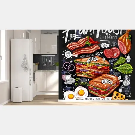Wall mural juicy ham toast illustration • Wallissimo®