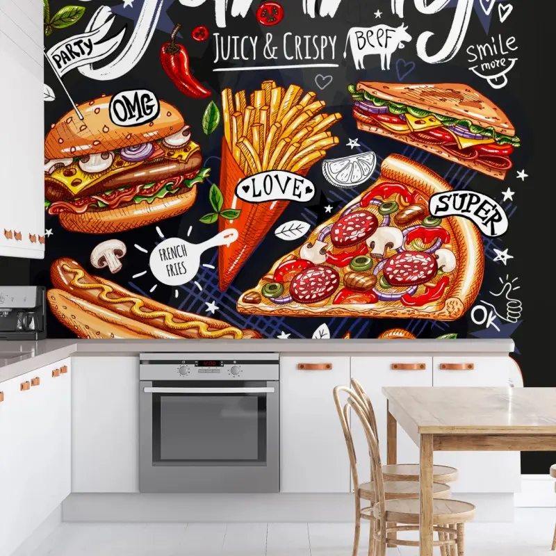 Wall mural yummy fast food collage
