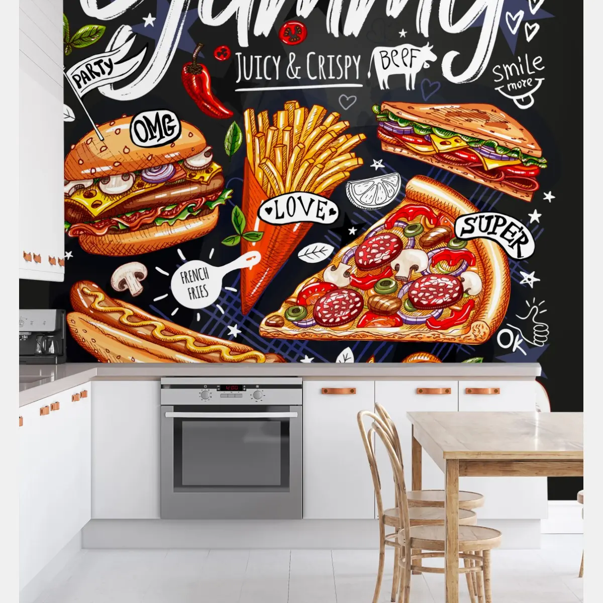 Wall mural yummy fast food collage • Wallissimo®