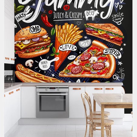 Wall mural yummy fast food collage • Wallissimo®