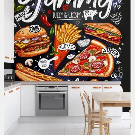Wall mural yummy fast food collage • Wallissimo®