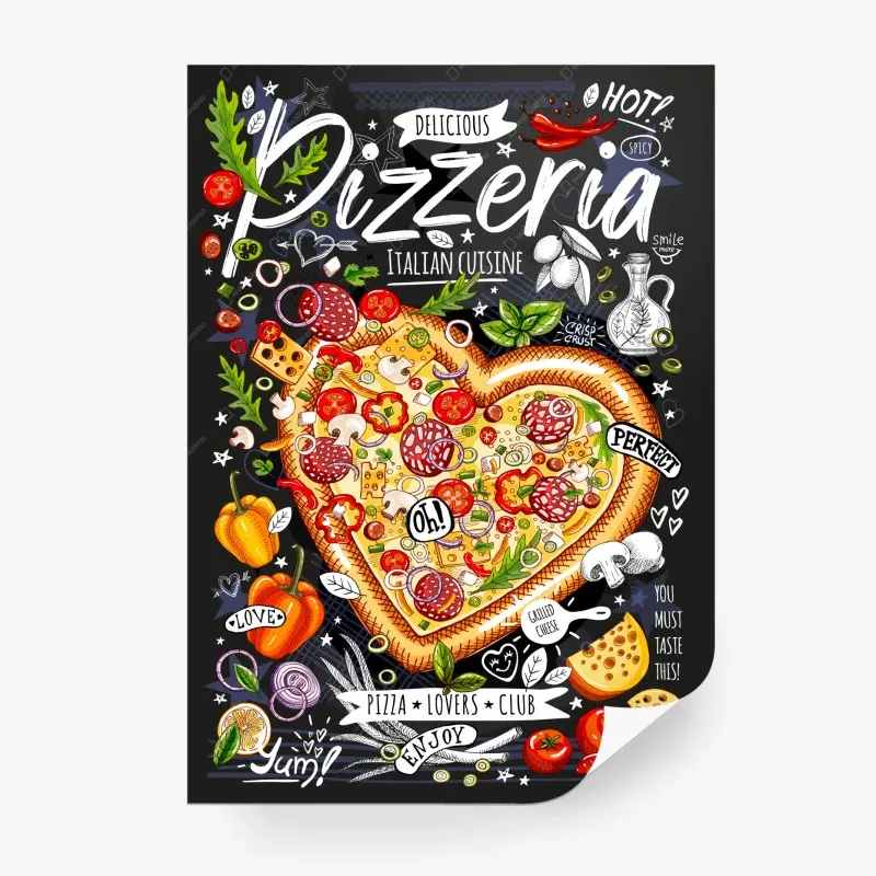 Wall mural heart-shaped pizza chalkboard art