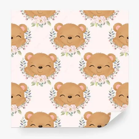 Wall mural smiling teddy bear floral pattern • Wallissimo®