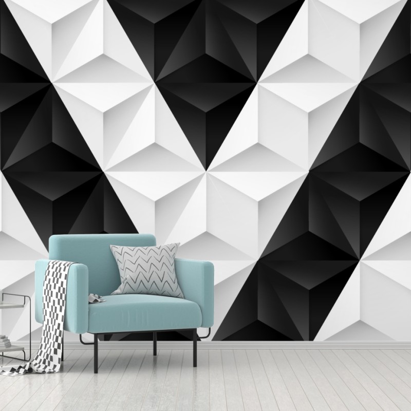Wall mural monochrome geometric 3d pattern