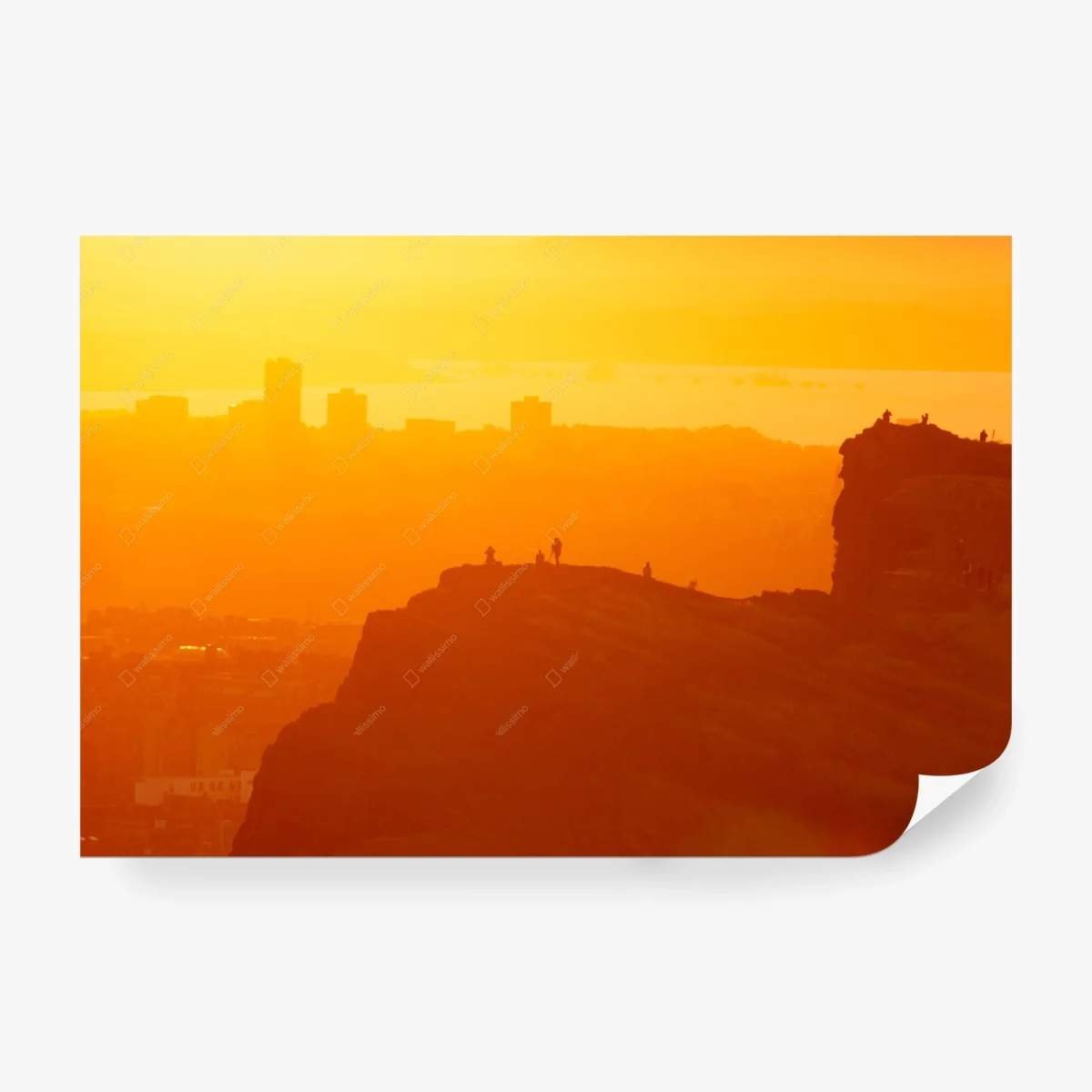 Wall mural golden sunset silhouette over cliffs • Wallissimo® Wall mural golden sunset silhouette over cliffs • Wallissimo®