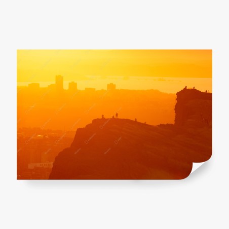 Wall mural golden sunset silhouette over cliffs • Wallissimo®