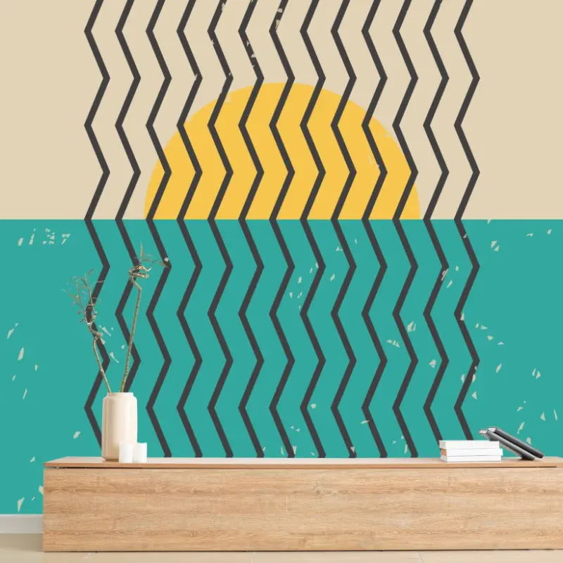 Wall mural geometric sunrise over a turquoise sea