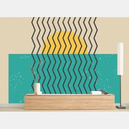 Wall mural geometric sunrise over a turquoise sea • Wallissimo®